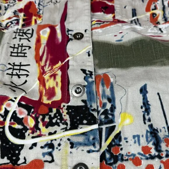 Units Woman Jacket 2X Abstract Print Button Front Long Sleeve Boxy Cotton Coat - Picture 4 of 15